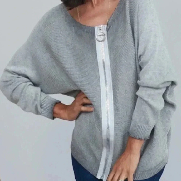 Gigi Moda Kyle Zip Front Cardigan in Shimmer Peach Color OS - Picture 3 of 14